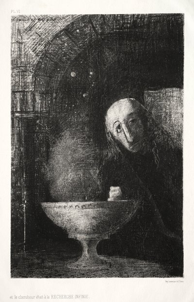 Noc: A Poszukiwacz był zaangażowany w nieskończone poszukiwania, 1886. autorstwa Odilon Redon