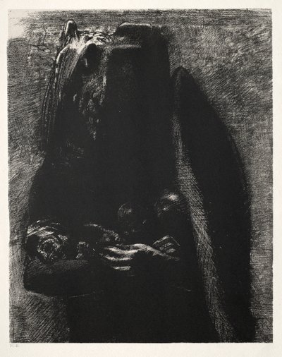 Kuszenie św. Antoniego Pierwsza seria: To diabeł niosący się pod swoimi dwoma skrzydłami,1888. autorstwa Odilon Redon