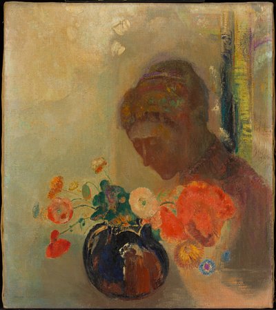 Kobieta z wazonem kwiatów autorstwa Odilon Redon