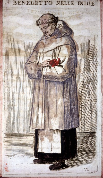 Zakon: mnich benedyktyn. Grawerowanie w O. Fialetti. 16 wiek. autorstwa Odoardo Fialetti