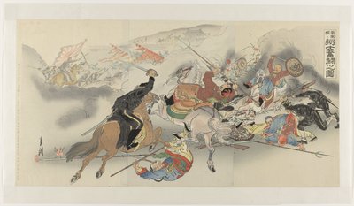 Trudna bitwa w Feng Huang Cheng Hôôjô ni shôshi funtô no zu (tytuł na obiekcie) autorstwa Ogata Gekko