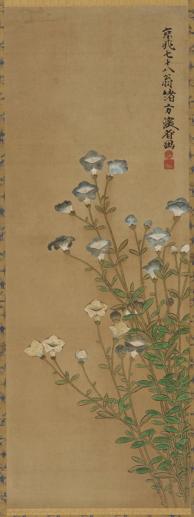 Niebiesko-białe kwiaty na smukłych szypułkach, okres Edo, XVIII-XIX w. autorstwa Ogata Kenzan
