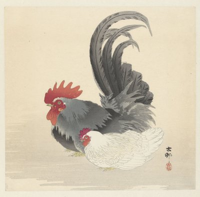 Kurczak i Kogut autorstwa Ohara Koson