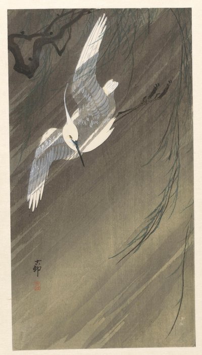 Czapla podczas burzy autorstwa Ohara Koson