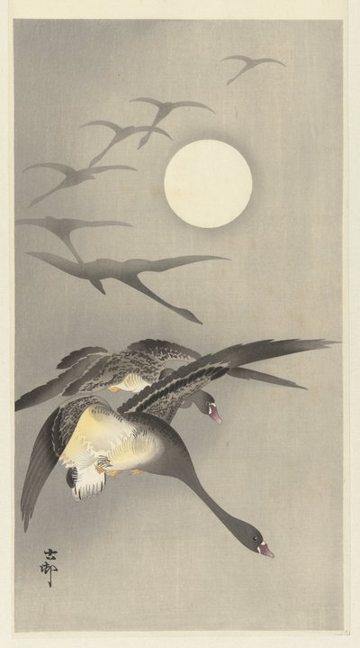 Gęsi w pełni księżyca autorstwa Ohara Koson