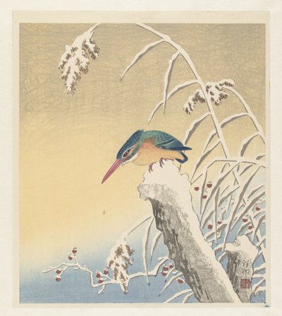 Zimorodek na śniegu autorstwa Ohara Koson