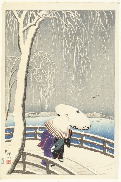 W śniegu na Yanagibashi autorstwa Ohara Koson
