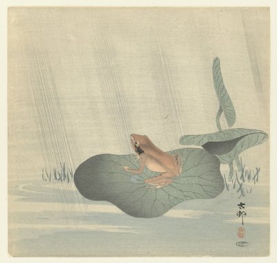 Żaba na liściu lotosu autorstwa Ohara Koson
