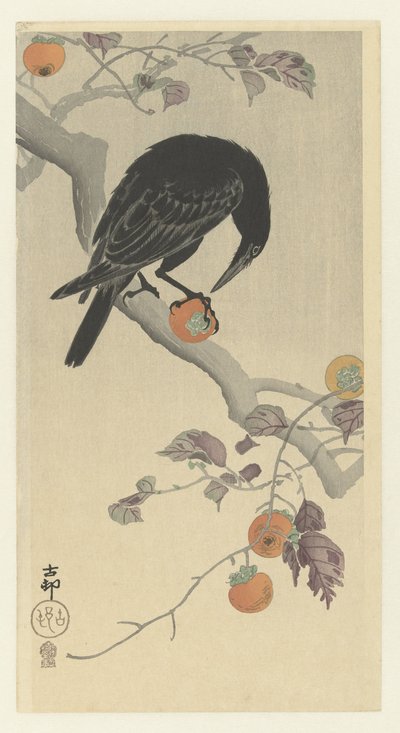 Wrona z persimmonami autorstwa Ohara Koson