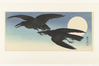 Pianie w pełni księżyca autorstwa Ohara Koson