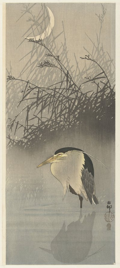 Czapla w nowiu autorstwa Ohara Koson