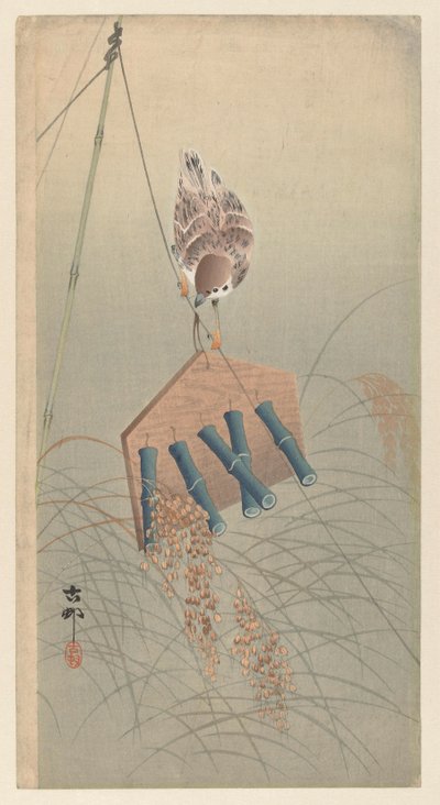 Wróbel na strachu na wróble autorstwa Ohara Koson