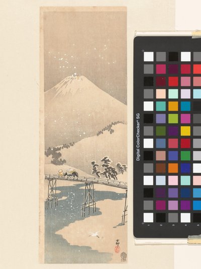 Śnieżny krajobraz z górą Fuji autorstwa Ohara Koson