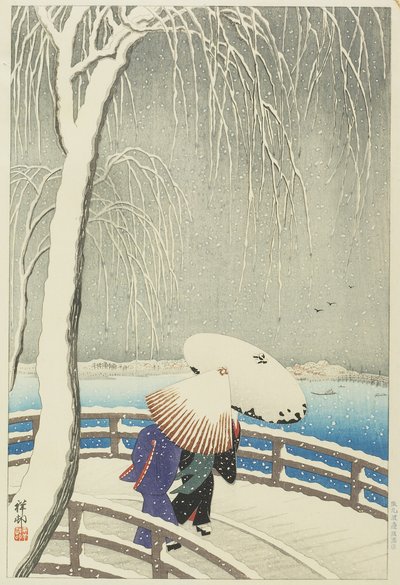 Śnieg w Yanagibashi, 1927 autorstwa Ohara Koson