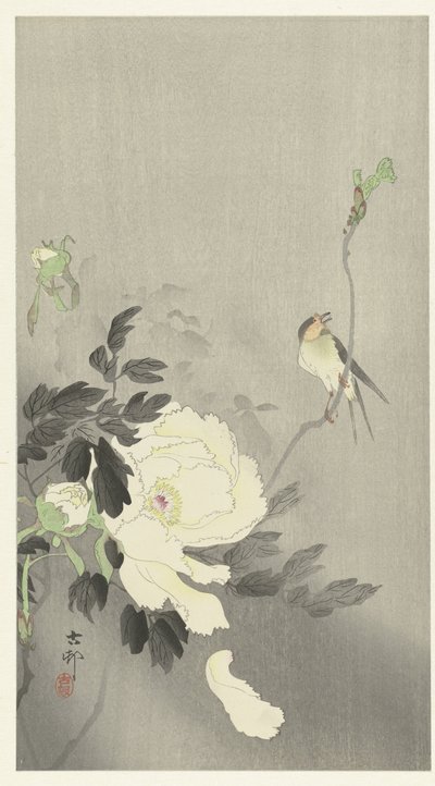 Połknąć z Peonią autorstwa Ohara Koson