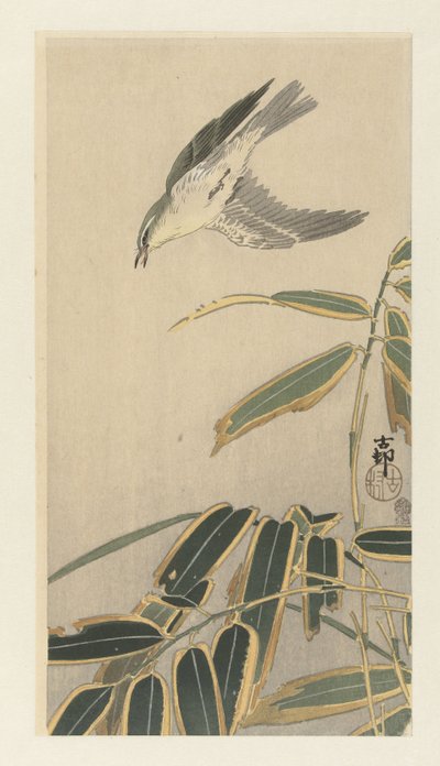 Tapuit w bambusie autorstwa Ohara Koson
