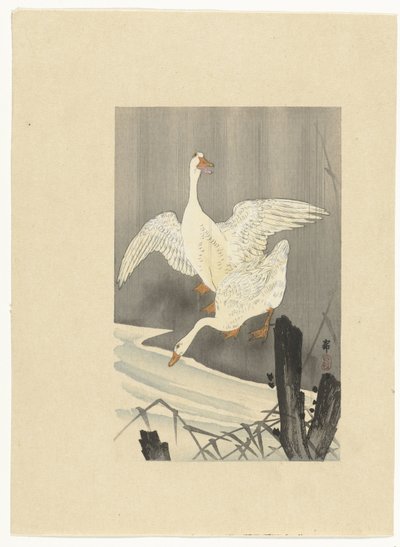 Dwie gęsi nad rzeką autorstwa Ohara Koson