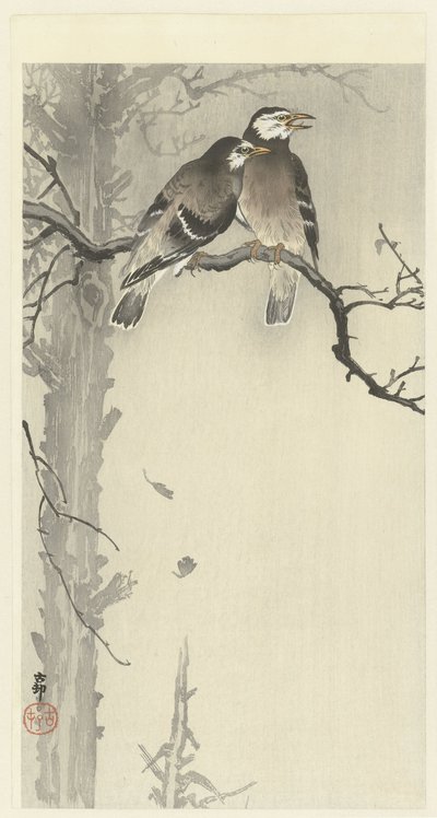 Dwa szare szpaki autorstwa Ohara Koson