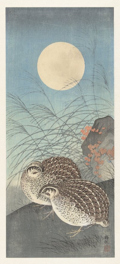 Dwie przepiórki w pełni księżyca. autorstwa Ohara Koson