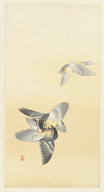 Dwa walczące ptaki autorstwa Ohara Koson