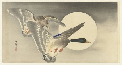 Dwie kaczki z pełnią księżyca autorstwa Ohara Koson