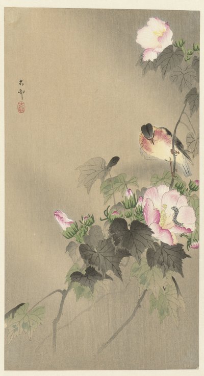 Ptak i gąsienica autorstwa Ohara Koson
