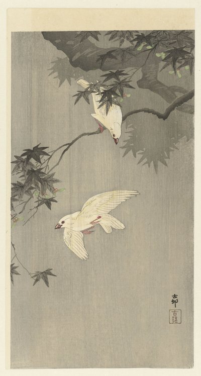 Ptaki w deszczu autorstwa Ohara Koson
