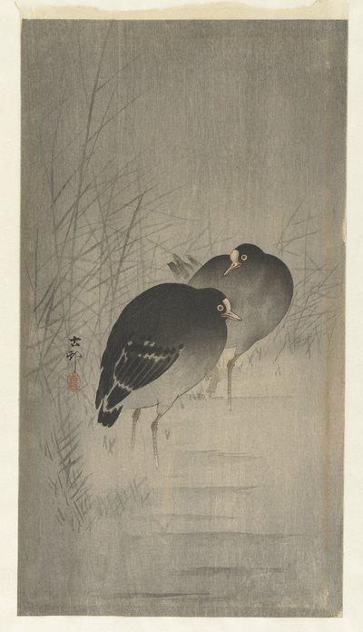Kokosy między trzcinami autorstwa Ohara Koson