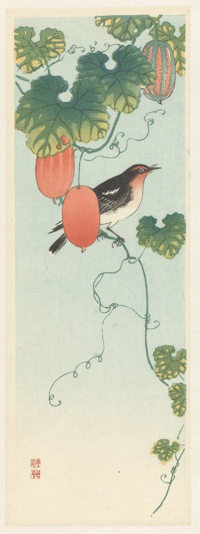 Ptak śpiewający w roślinie ogórka autorstwa Ohara Koson