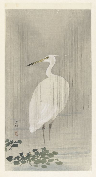 Czapla w deszczu autorstwa Ohara Koson