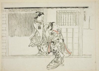 Grzebień Rashomon (Sashigushi Rashomon), no. 3 z serii 12 grafik przedstawiających parodie sztuk teatralnych autorstwa Okumura Masanobu