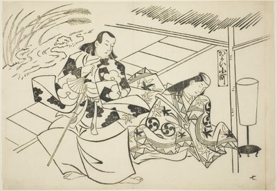 Courting Komachi (Kayoi Komachi), z serii Słynne sceny z japońskich sztuk lalkowych (Yamato irotake) autorstwa Okumura Masanobu