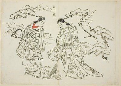 Sleeve-Letter Takasago (Sodefumi Takasago), nr 2 z serii 12 grafik przedstawiających parodie sztuk teatralnych autorstwa Okumura Masanobu