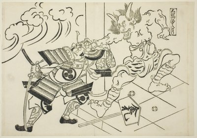 Demon Shutendoji z Góry Oe (Oeyama Shutendoji), z serii „Słynne sceny z japońskich sztuk lalek (Yamato irotake)” autorstwa Okumura Masanobu