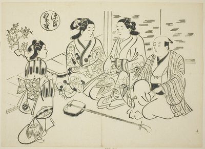 Rozdział Momiji-no-ga z „Opowieści o Genji” (Genji Momiji-no-ga), z serii parodii Genji autorstwa Okumura Masanobu