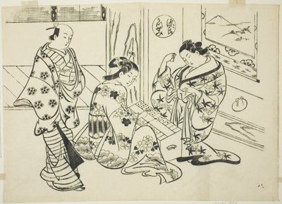 Rozdział Utsusemi z „Opowieści o Genji” (Genji Utsusemi), z serii parodii Genji autorstwa Okumura Masanobu