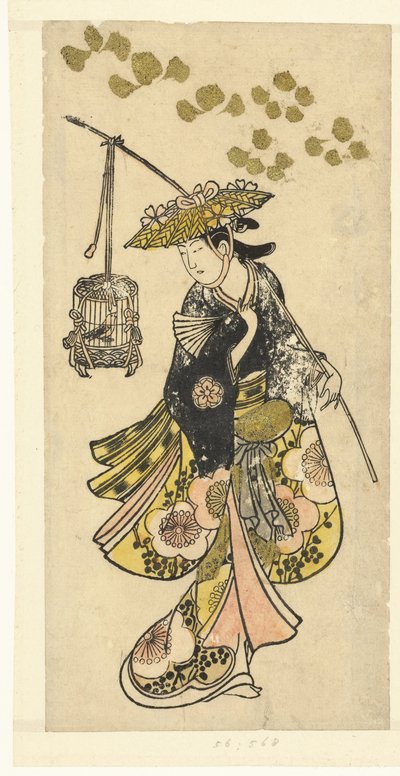 Młoda kobieta z klatką dla ptaków autorstwa Okumura Toshinobu (attributed to)