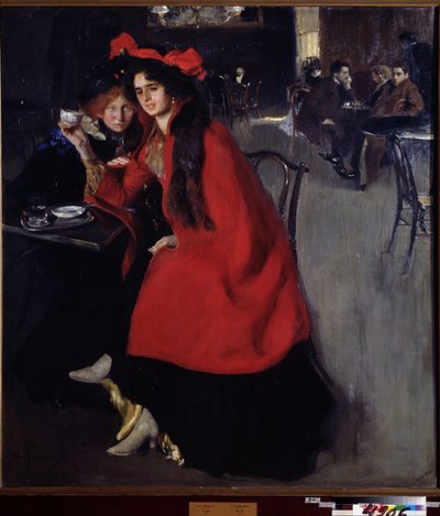 W kawiarni (w kawiarni). Scena w kawiarni prawdopodobnie w Paryżu. Obraz Aleksandra Aleksandrowicza Muraszki (Aleksander Muraszko) (1875-1919), olej na płótnie autorstwa Oleksandr Murashko