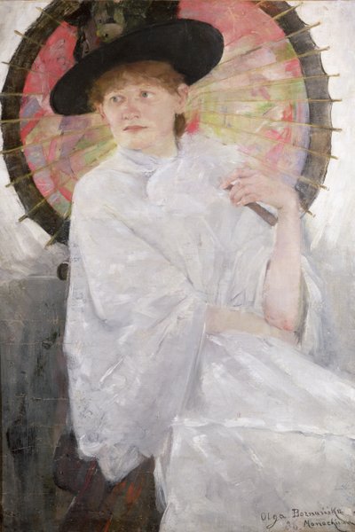 Portret damy z japońskim parasolem olej na płótnie autorstwa Olga Boznanska