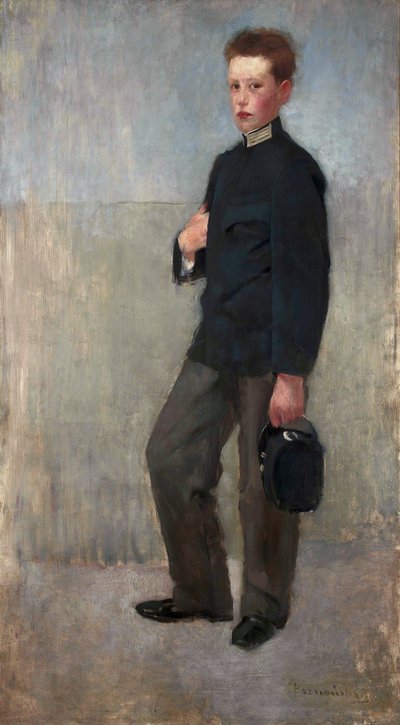 Portret chłopca w mundurku gimnazjalnym autorstwa Olga Boznanska