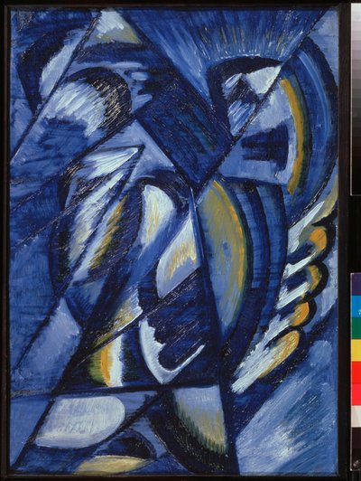 Skład, Niebieski na blasze - Skład. Niebieski na blasze - Praca Olgi Vladimirovna Rozanova (1886-1918), olej na metalu autorstwa Olga Wladimirowna  Rosanowa