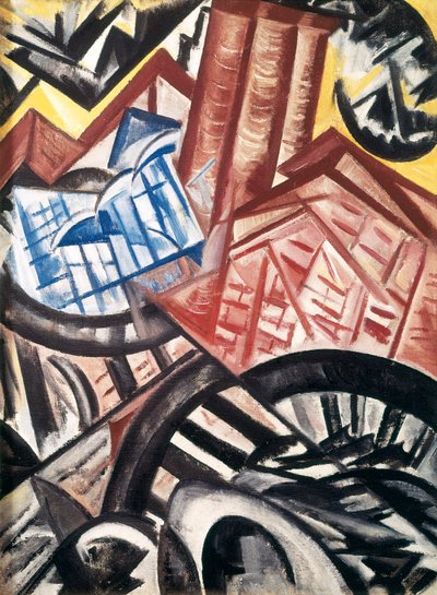 fabryka i most (olej na płótnie) autorstwa Olga Wladimirowna  Rosanowa