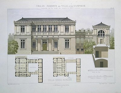 Villa Greco Romaine, sztychowana przez Waltera, tablica 49 z „Villas, Maisons de Ville et de Campagne”, wyd. Paryż (kolor lito) autorstwa Olive (after)