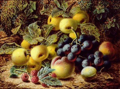 Martwa natura z jabłkami, śliwkami, winogronami i malinami autorstwa Oliver Clare