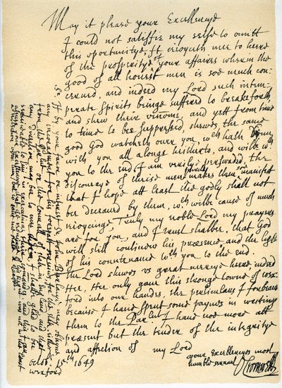 List Olivera Cromwella do Lorda Fairfaxa, Wexford, 15 października 1649 r autorstwa Oliver Cromwell