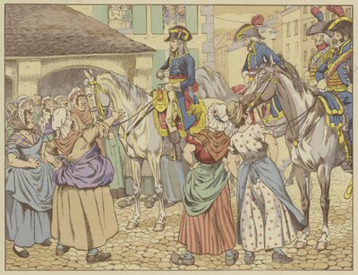 W Paryżu w 1795 r. podczas głodu, rybaczka zarzuciła Napoleonowi, że przytył kosztem ludzi. Uśmiechając się, odpowiedział Spójrz na mnie i powiedz, który z nas jest najgrubszy? (kolor świeci autorstwa Onfray de Breville Job