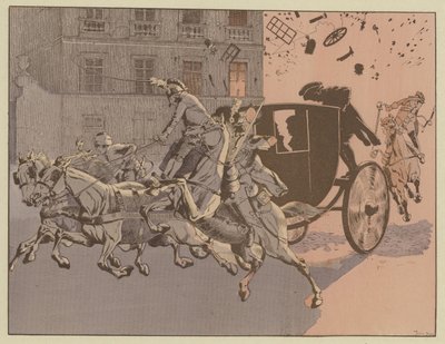 Napoleon cudownie ucieka przed wybuchem bomby, infernale maszyny, na Rue Saint-Nicaise, Paryż, 24 grudnia 1800 autorstwa Onfray de Breville Job