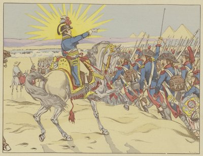 Napoleon inspirujący swoje wojska w bitwie pod piramidami, Egipt, 21 lipca 1798 r. autorstwa Onfray de Breville Job
