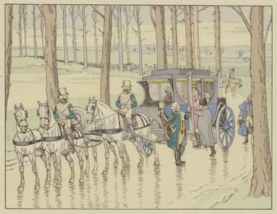 Spotkanie Napoleona z arcyksiężną Marie-Louise z Austrii, którą musi poślubić, 27 marca 1810 r autorstwa Onfray de Breville Job