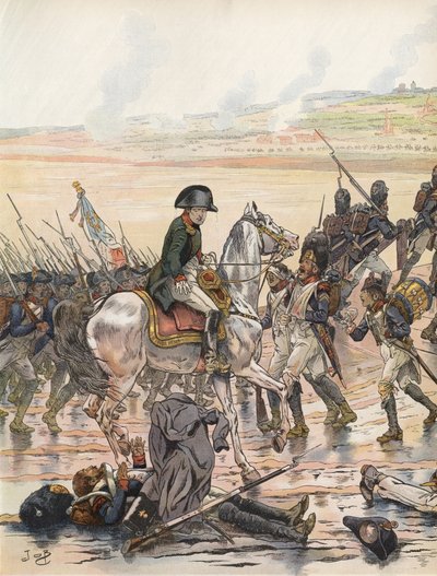 Napoleon okazujący szacunek jednemu ze swoich poległych żołnierzy podczas kampanii nad Renem autorstwa Onfray de Breville Job